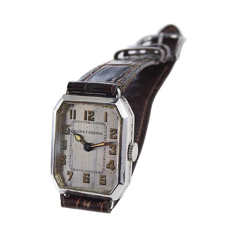 Cuervo Y Sobrinos Nickel Art Deco Tank Watch from 1920's with Original Dial For Sale 1