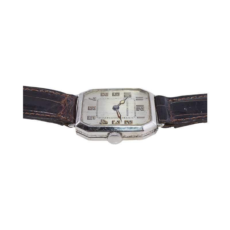 Cuervo Y Sobrinos Nickel Art Deco Tank Watch from 1920's with Original Dial For Sale 2