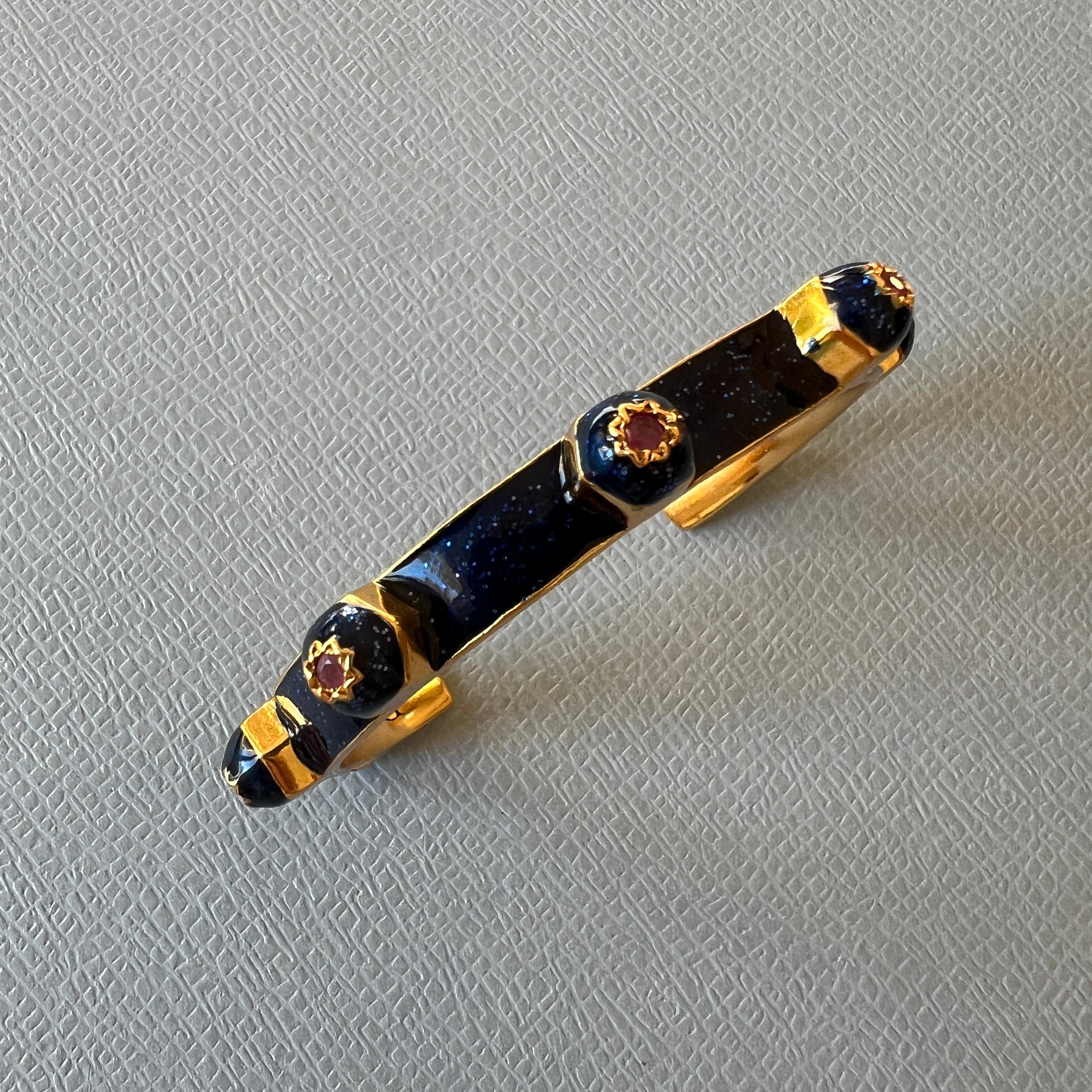 Cuff Bangle Bracelet Ruby Blue Enamel For Sale 3