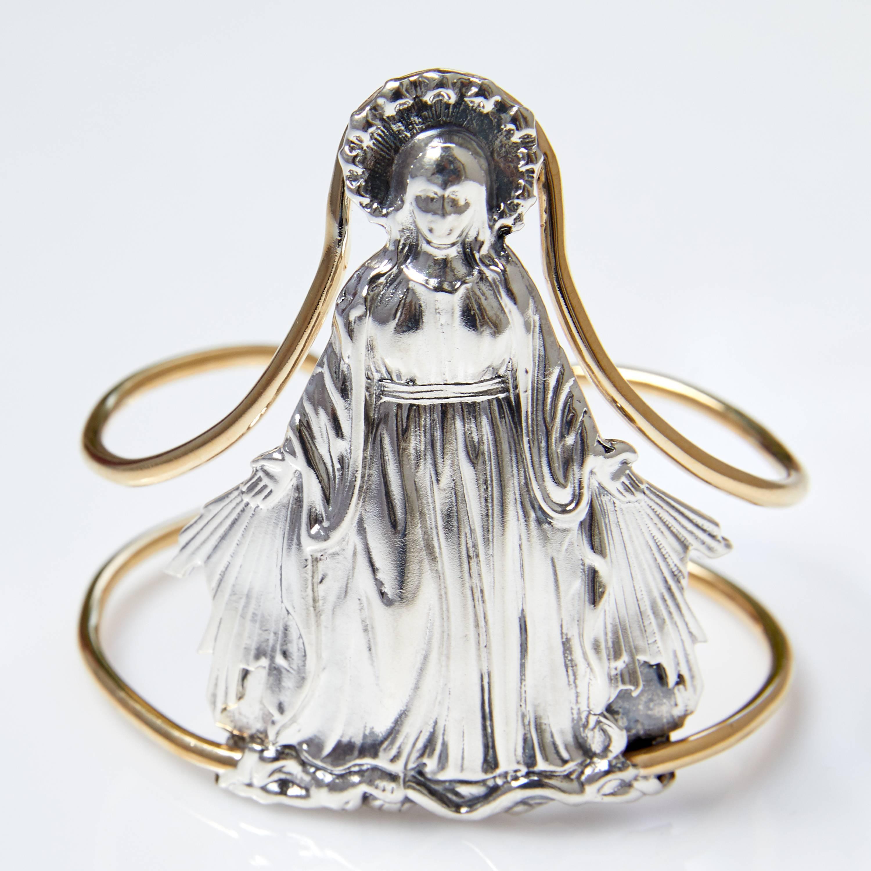 Manschettenarmband Jungfrau Maria Statement Silber Messing J Dauphin (Zeitgenössisch) im Angebot
