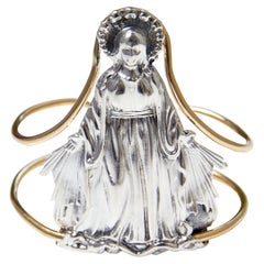 Bracelet manchette fantaisie J Dauphin en argent et laiton représentant la Vierge Marie