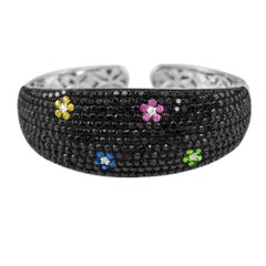 Cuff Bangle Bracelet with Diamonds 
Colorful Sapphires 14 Karat White Gold New