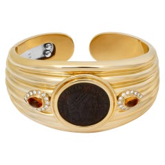 Cuff Bangle with Ancient Coin in 18k