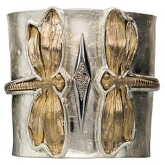 Cuff Bracelet 0.18Karat Diamonds 18 Karat Gold Plated ModernSilver Dragonfly
