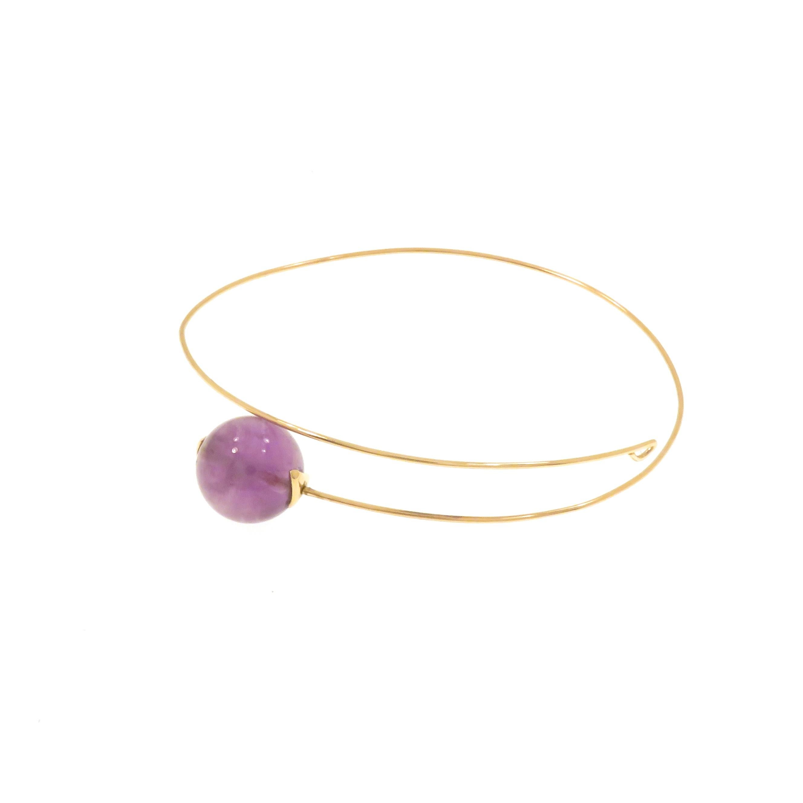 Bead Cuff Bracelet Amethyst 9 Karat Rose Gold Handcrafted in Italy For Sale