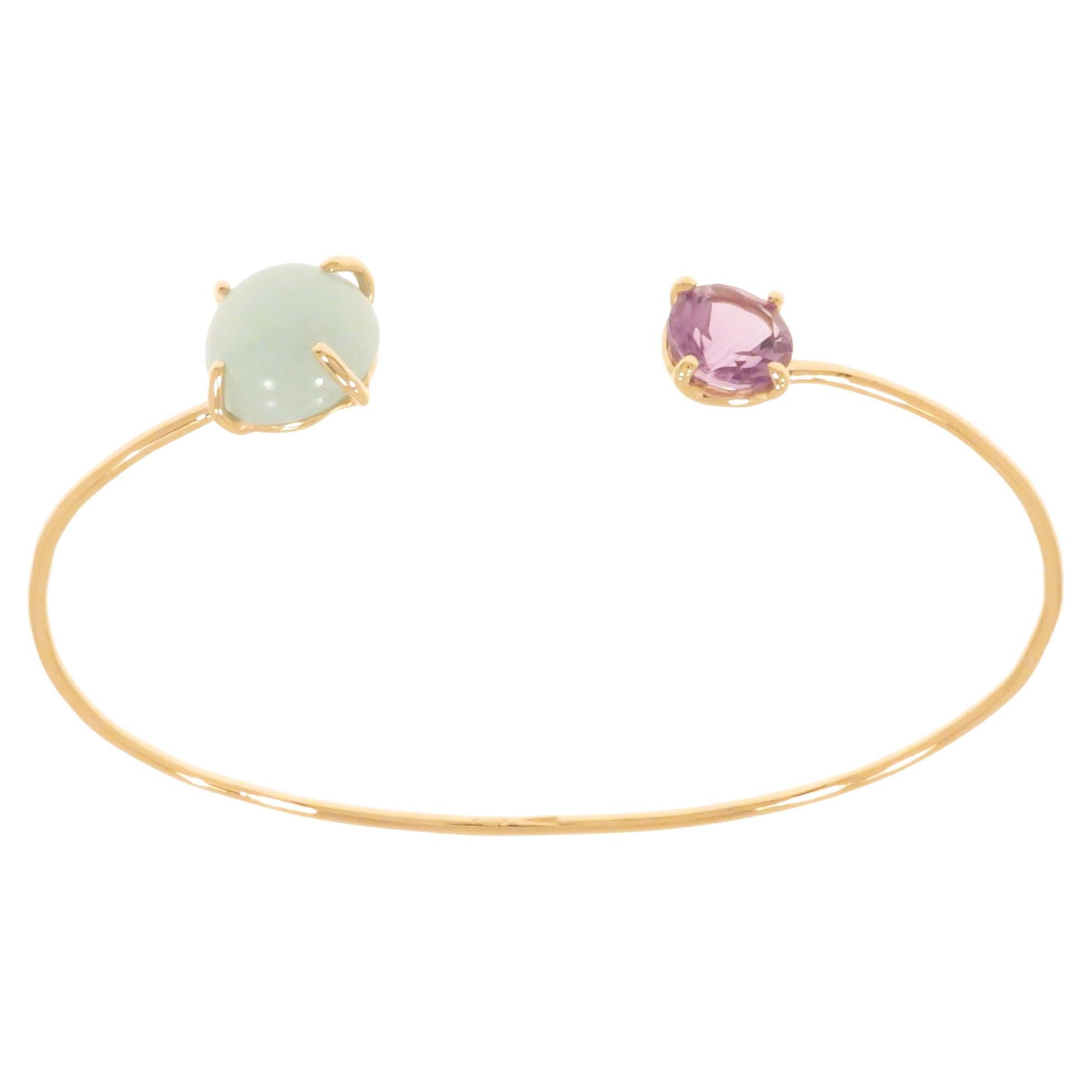 Cuff Bracelet Aquamarine Amethyst 9 Karat Rose Gold Handcrafted in Italy For Sale