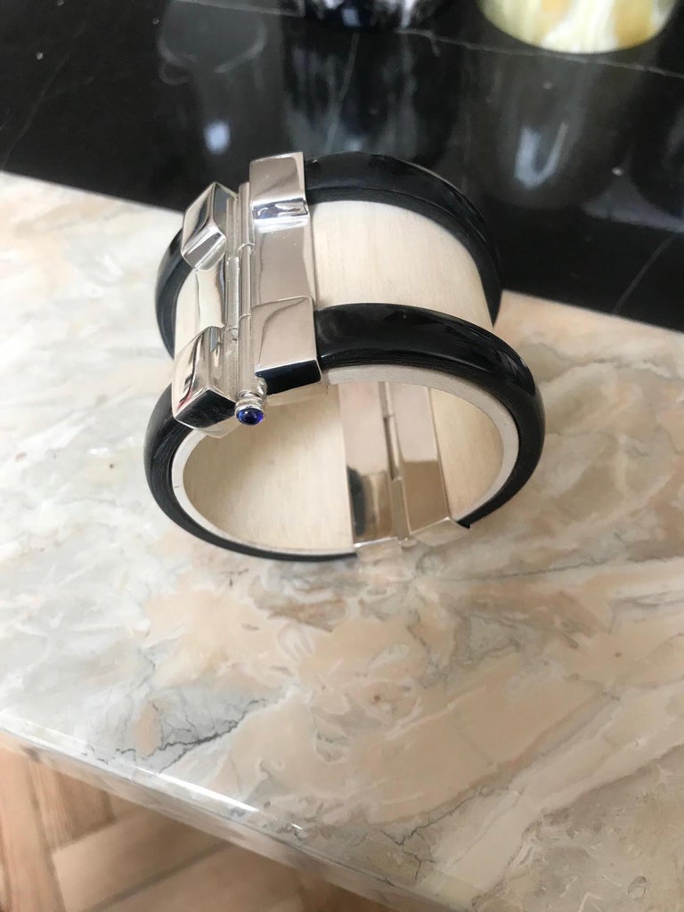 Cuff Bracelet Art Deco Horn Sapphire Fouche For Sale at 1stDibs