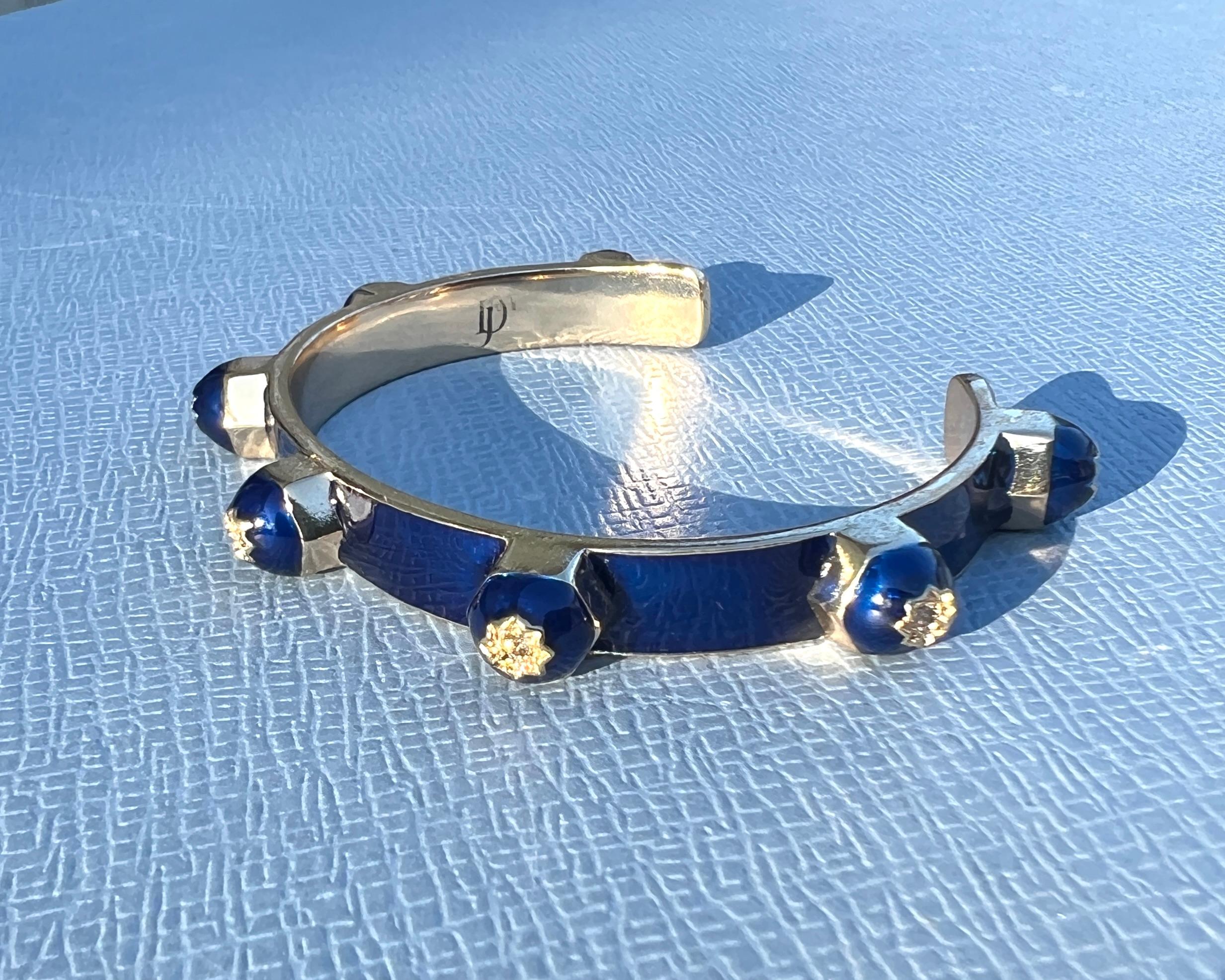 Manschettenarmband Blau Emaille Diamant Viktorianisch im Angebot 5