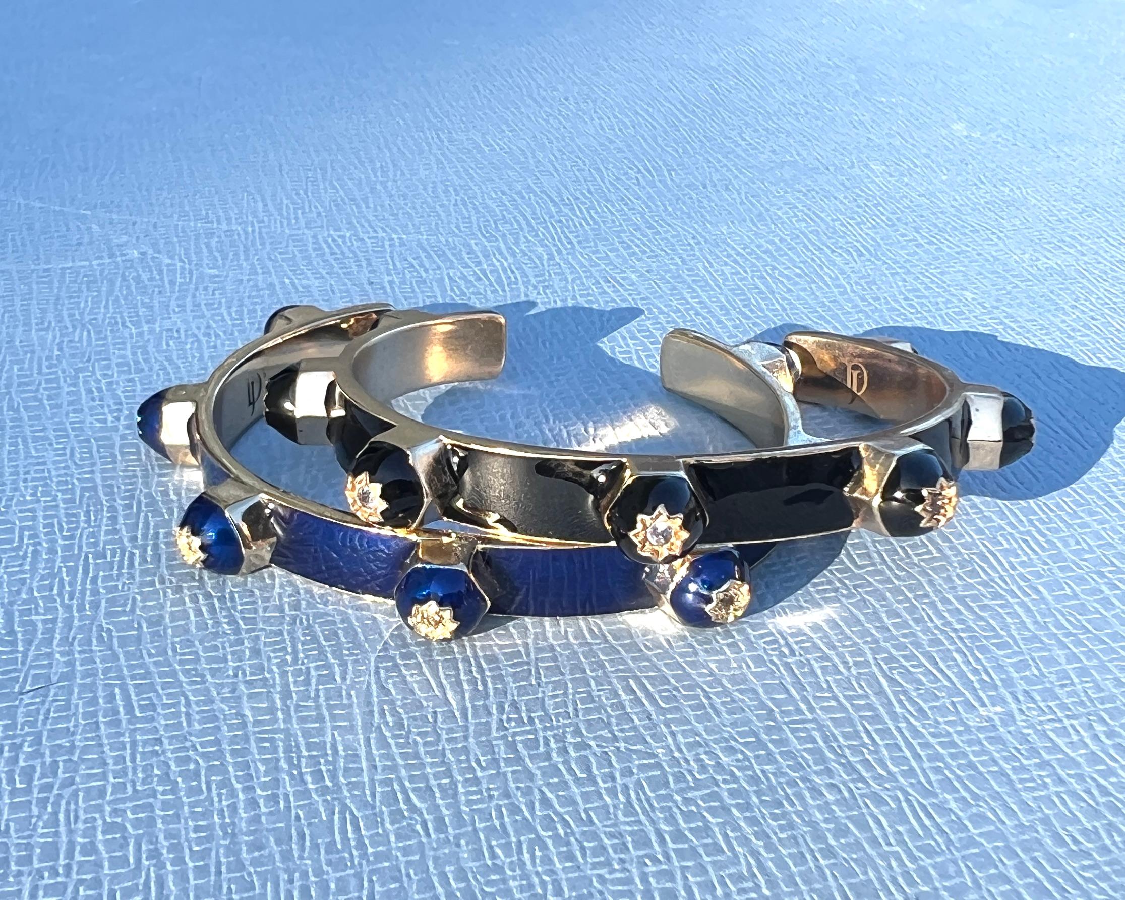 Manschettenarmband Blau Emaille Diamant Viktorianisch im Angebot 6