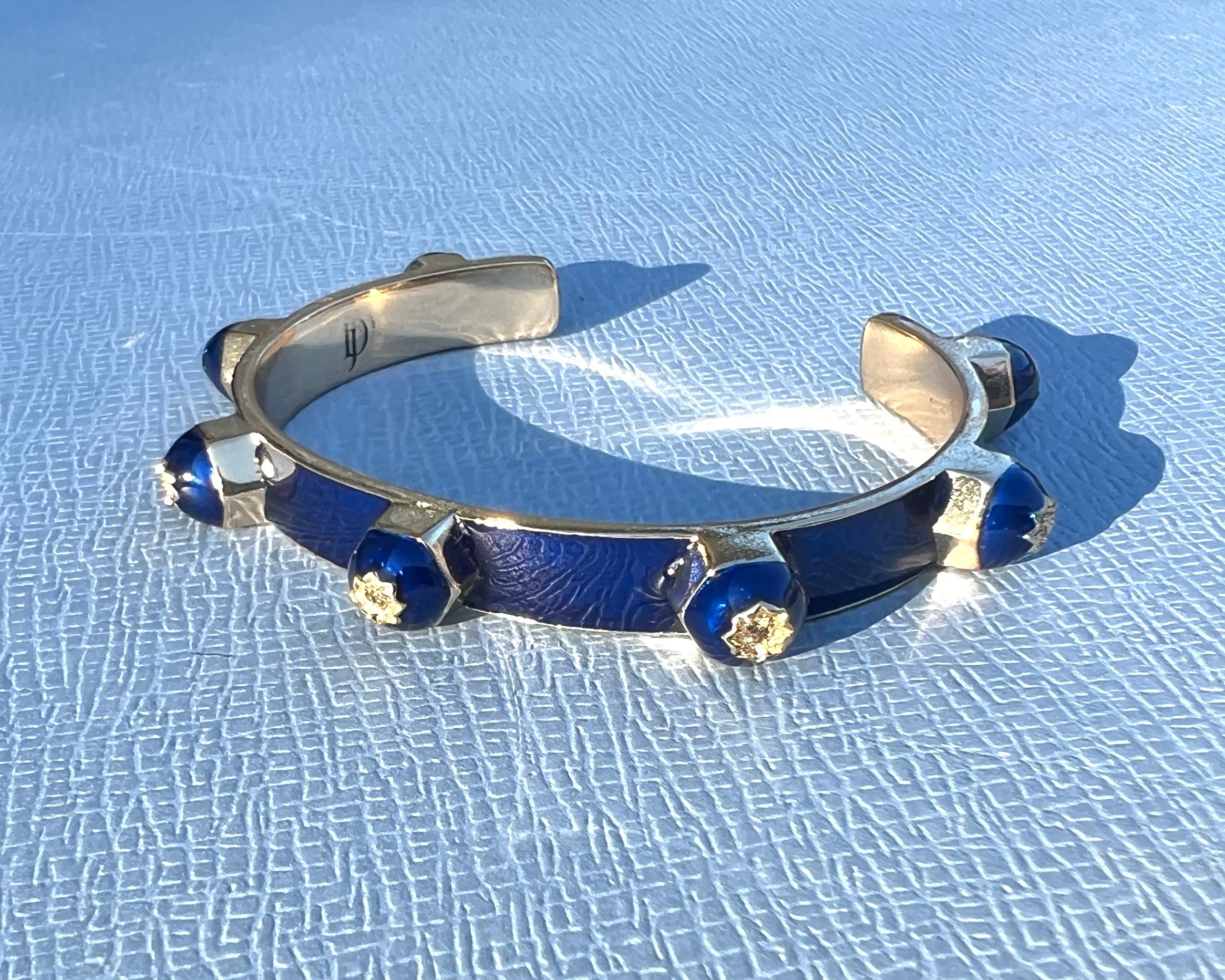 Manschettenarmband Blau Emaille Diamant Viktorianisch (Brillantschliff) im Angebot