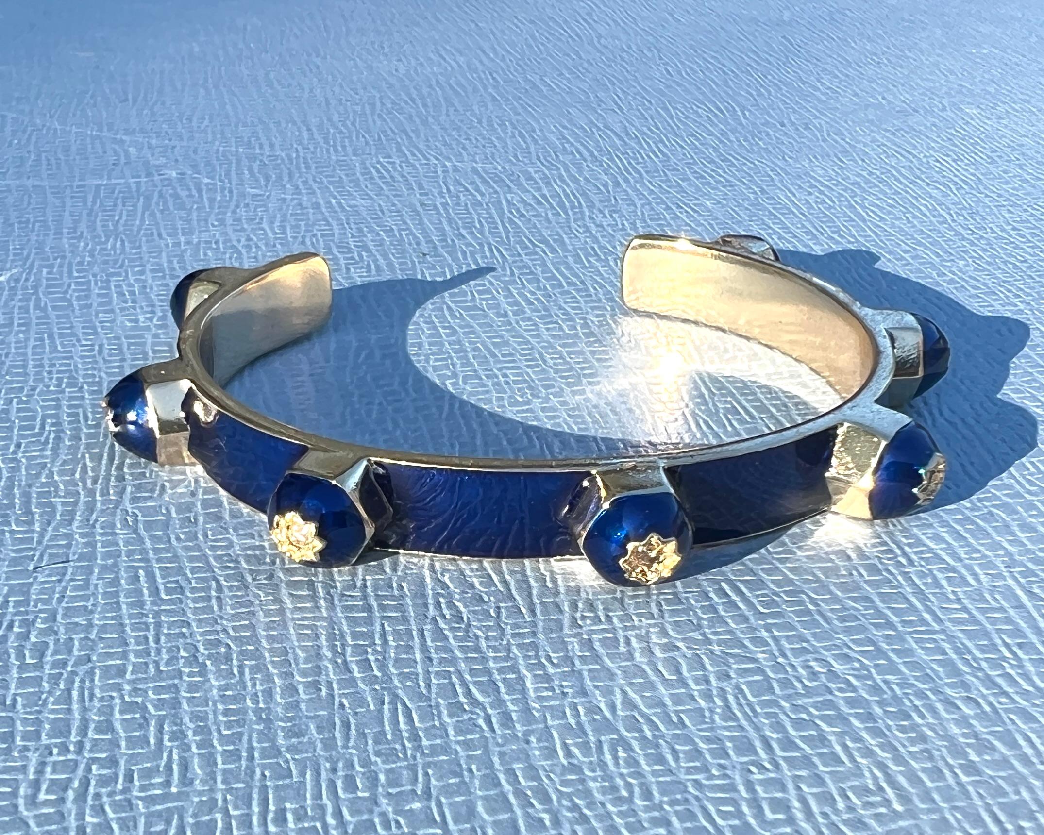 Manschettenarmband Blau Emaille Diamant Viktorianisch im Zustand „Neu“ im Angebot in Los Angeles, CA