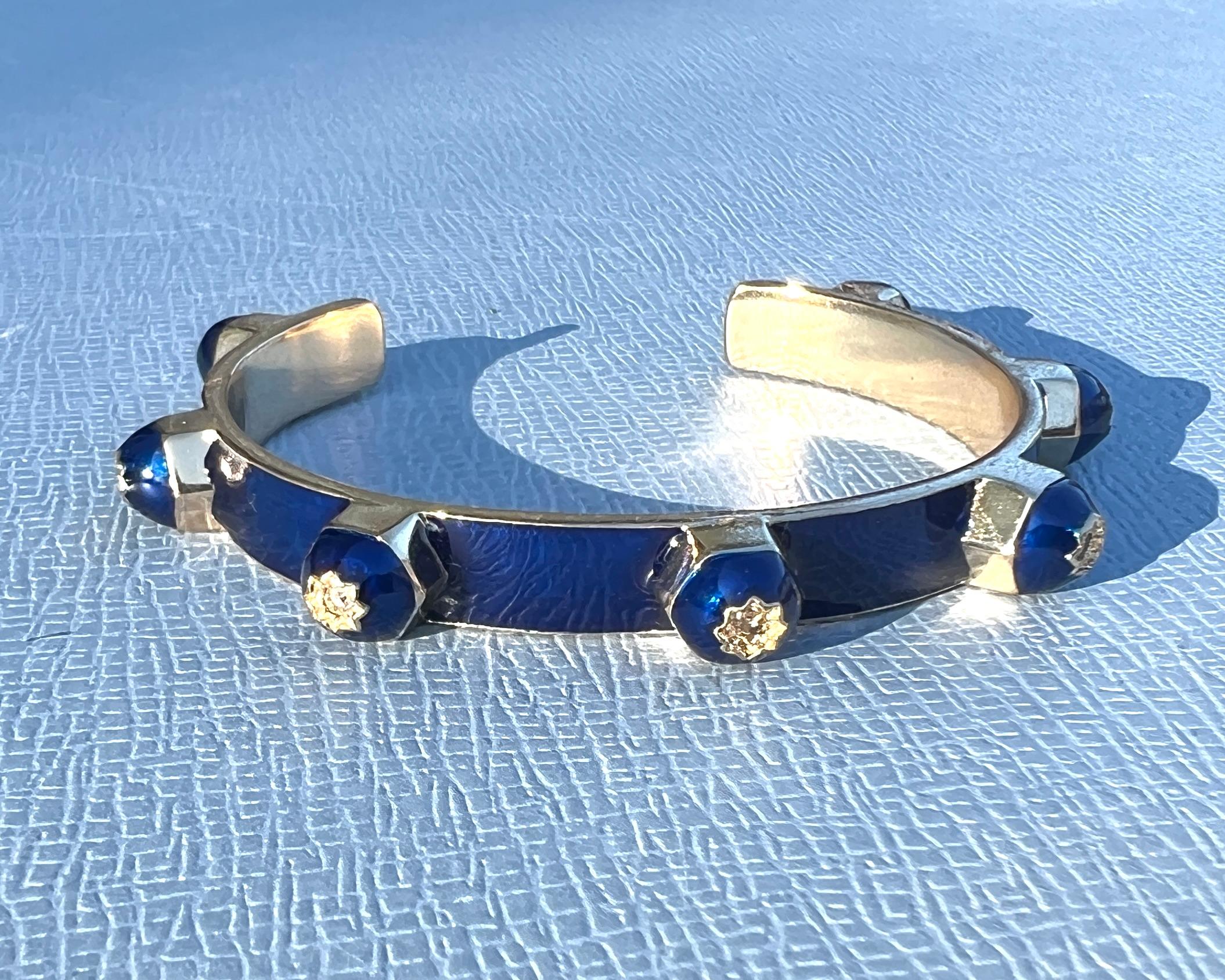 Manschettenarmband Blau Emaille Diamant Viktorianisch Damen im Angebot