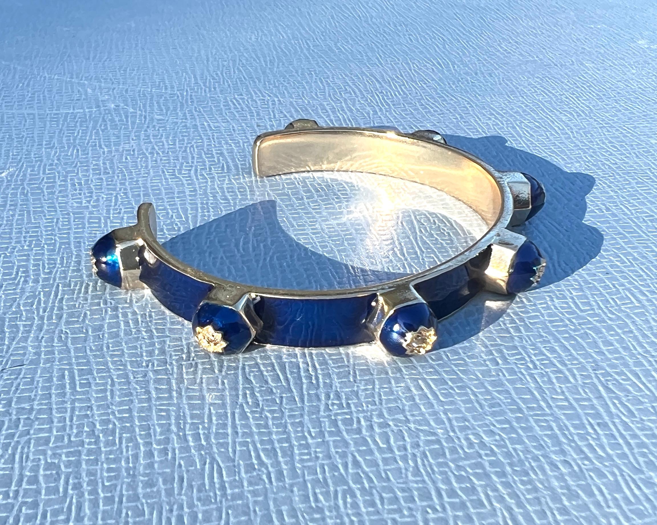 Manschettenarmband Blau Emaille Diamant Viktorianisch im Angebot 1