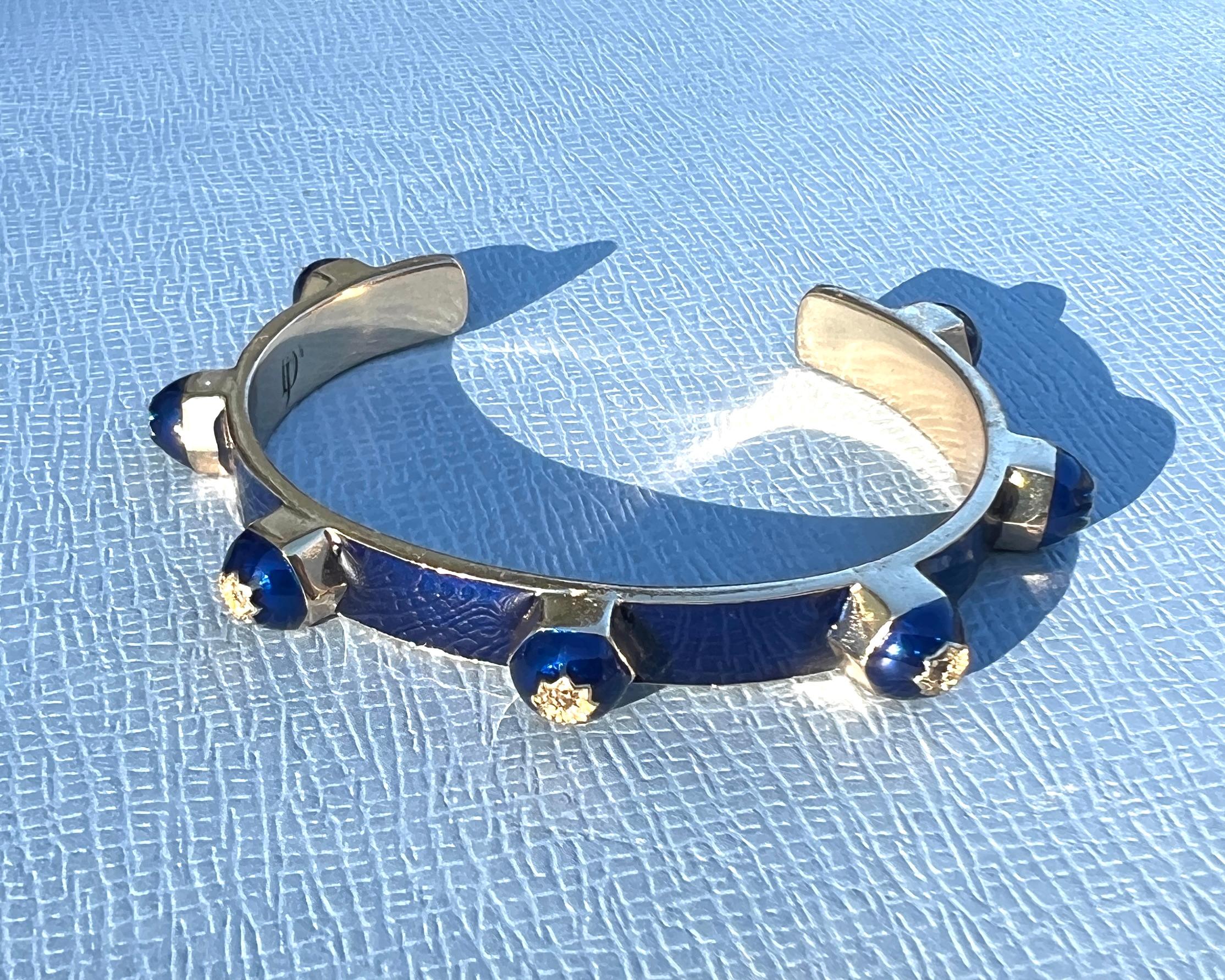 Manschettenarmband Blau Emaille Diamant Viktorianisch im Angebot 2