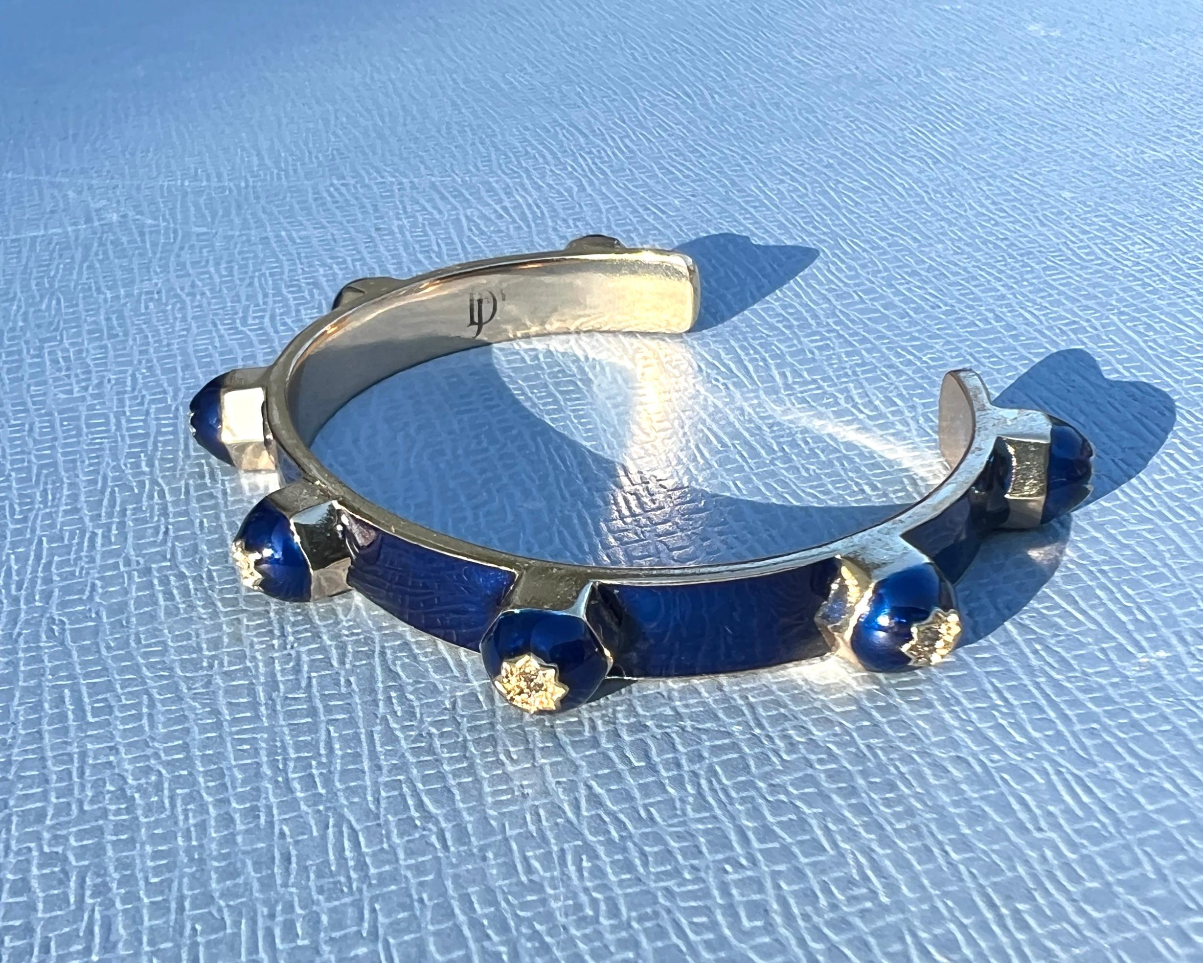 Manschettenarmband Blau Emaille Diamant Viktorianisch im Angebot 4