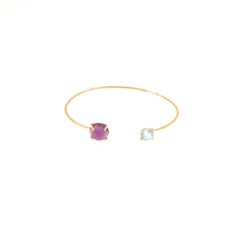 Cuff Bracelet Blue Topaz Amethyst 9 Karat Rose Gold Handcrafted in Italy