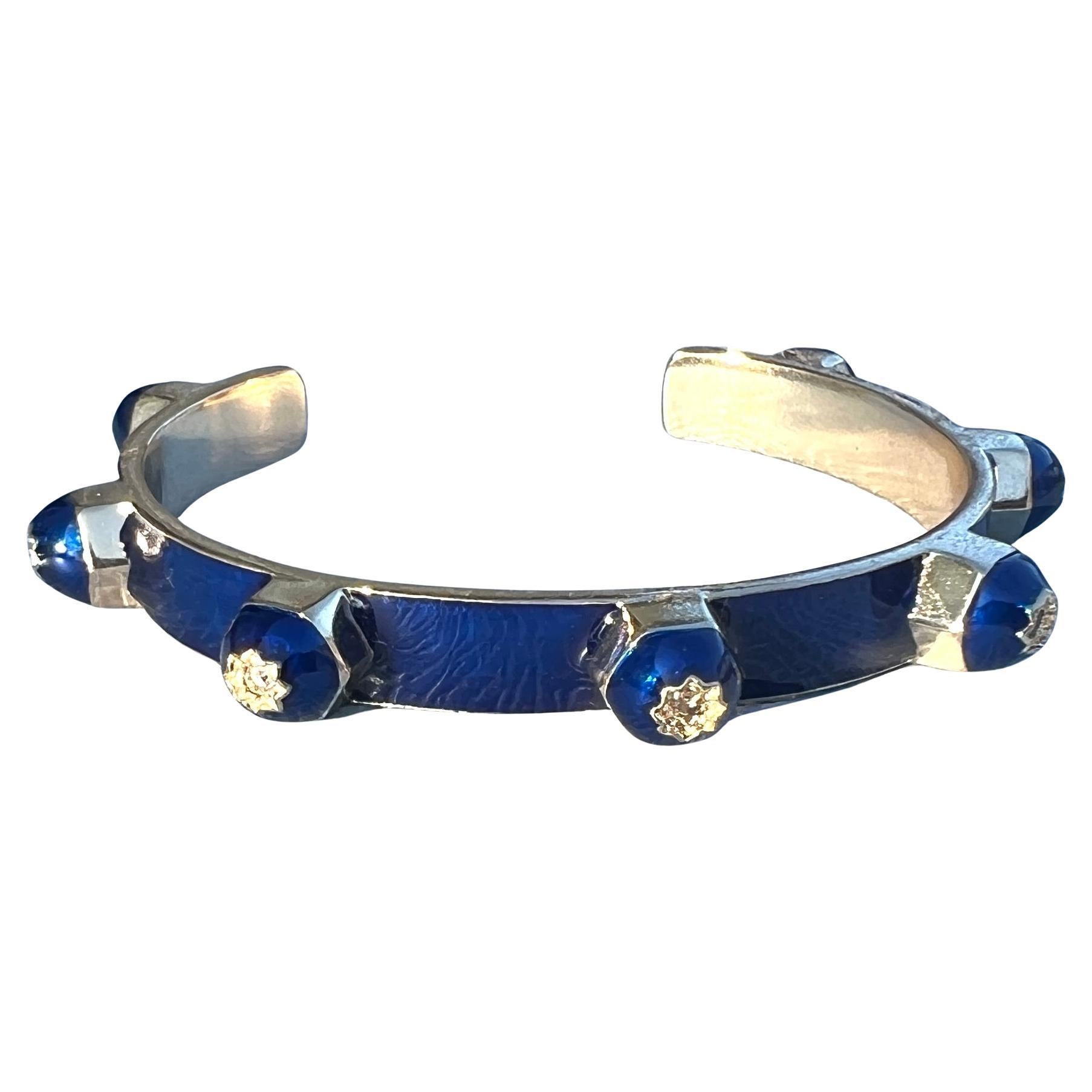 Royal Blue Enamel Cuff Bracelet White Diamonds