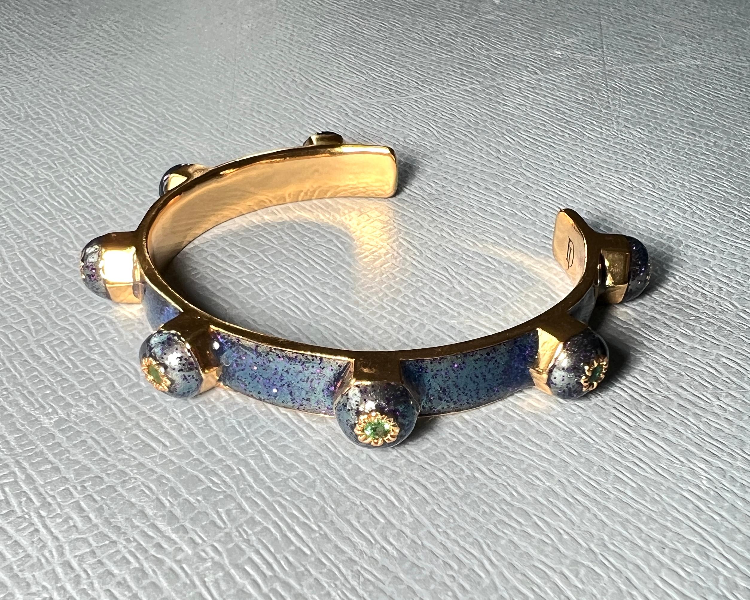 Emerald Cuff Bracelet Glitter Blue Enamel For Sale 5