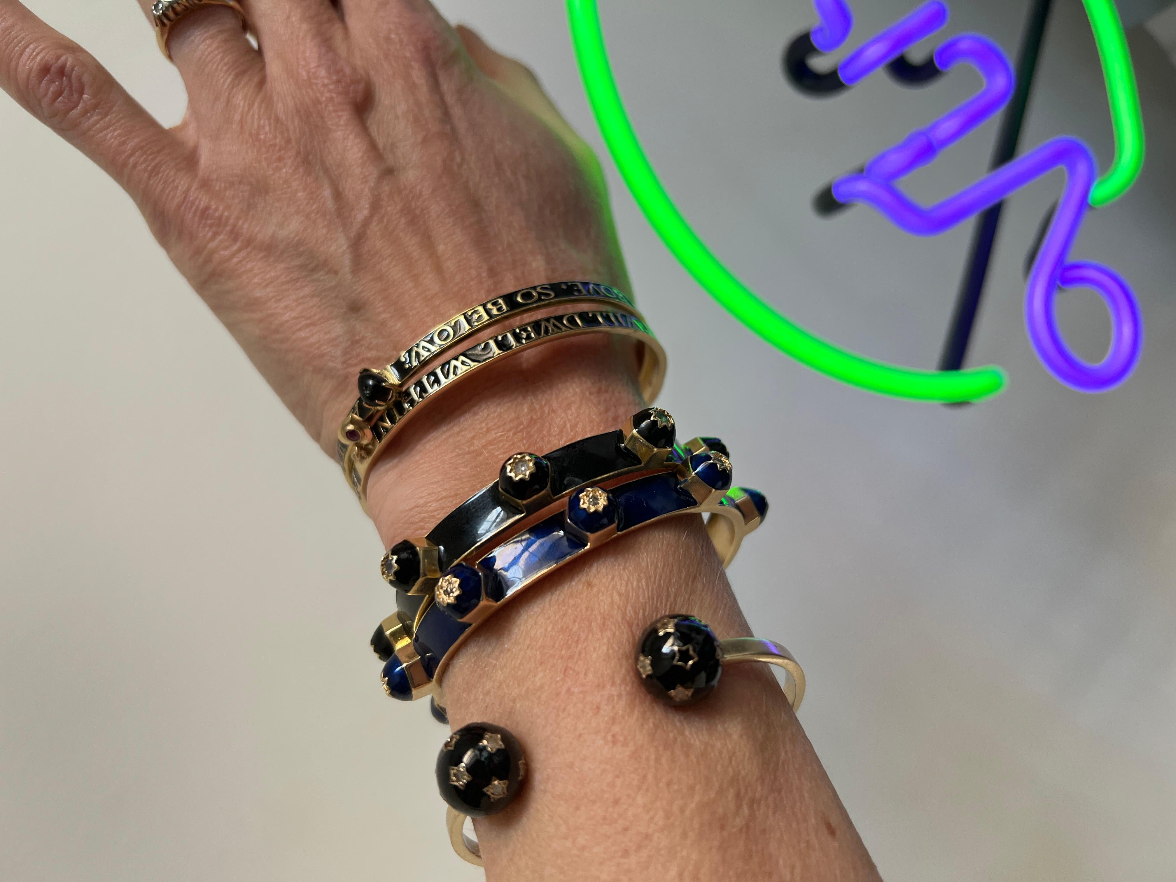Women's Emerald Cuff Bracelet Glitter Blue Enamel For Sale