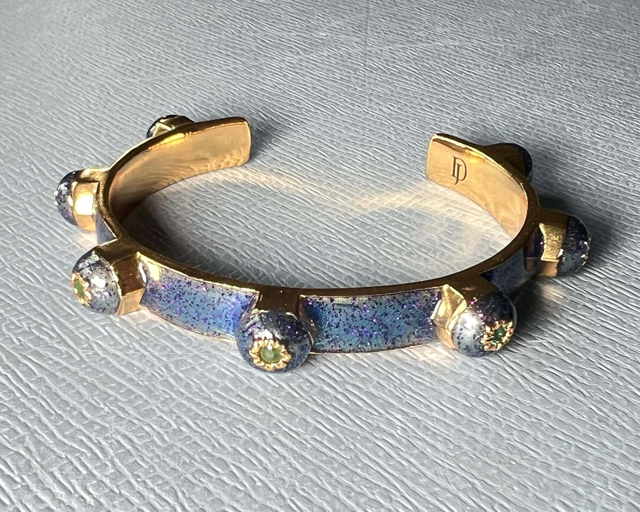 Emerald Cuff Bracelet Glitter Blue Enamel For Sale 1