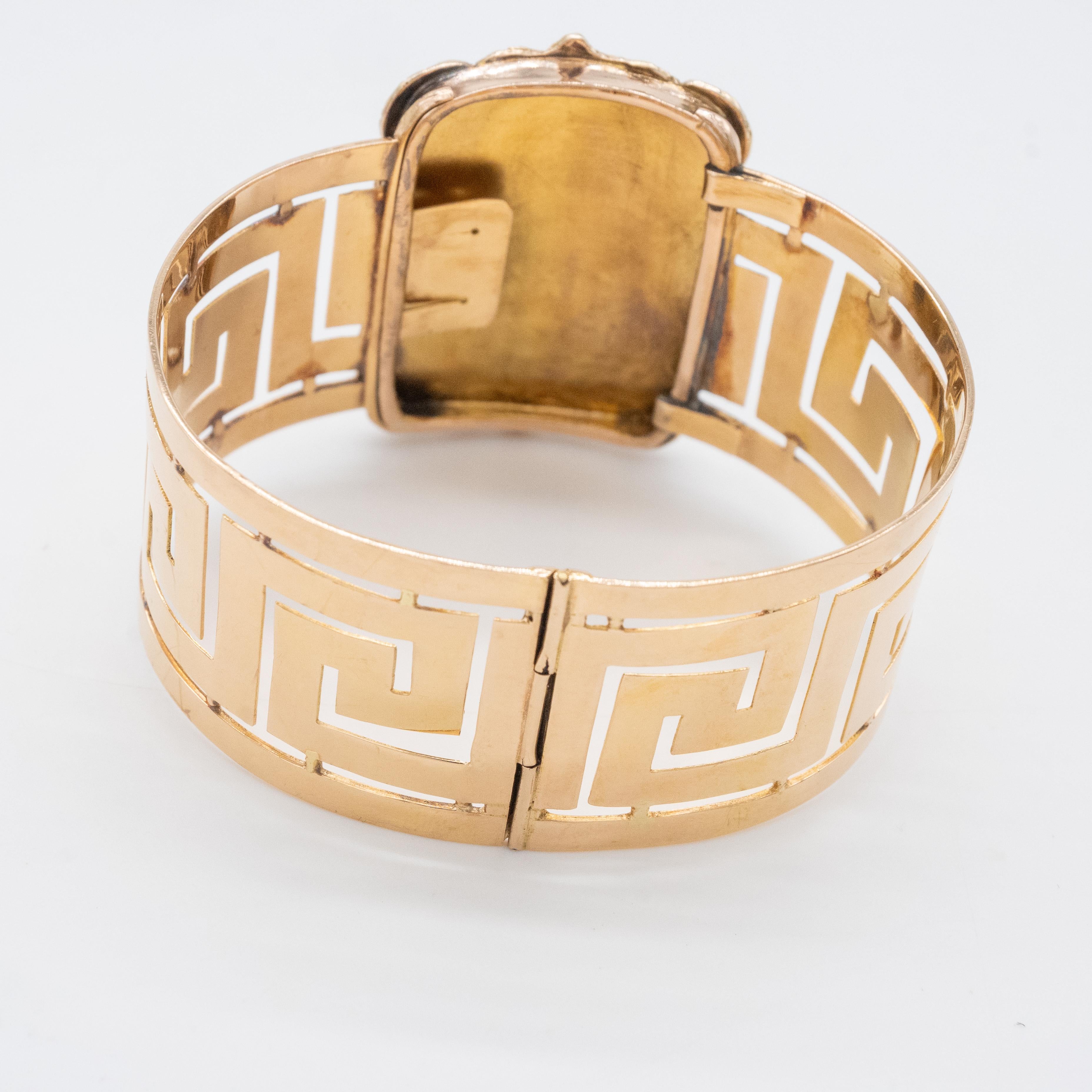 Women's Cuff Bracelet, Enamelled Hieroglyphs, 18-carat gold For Sale