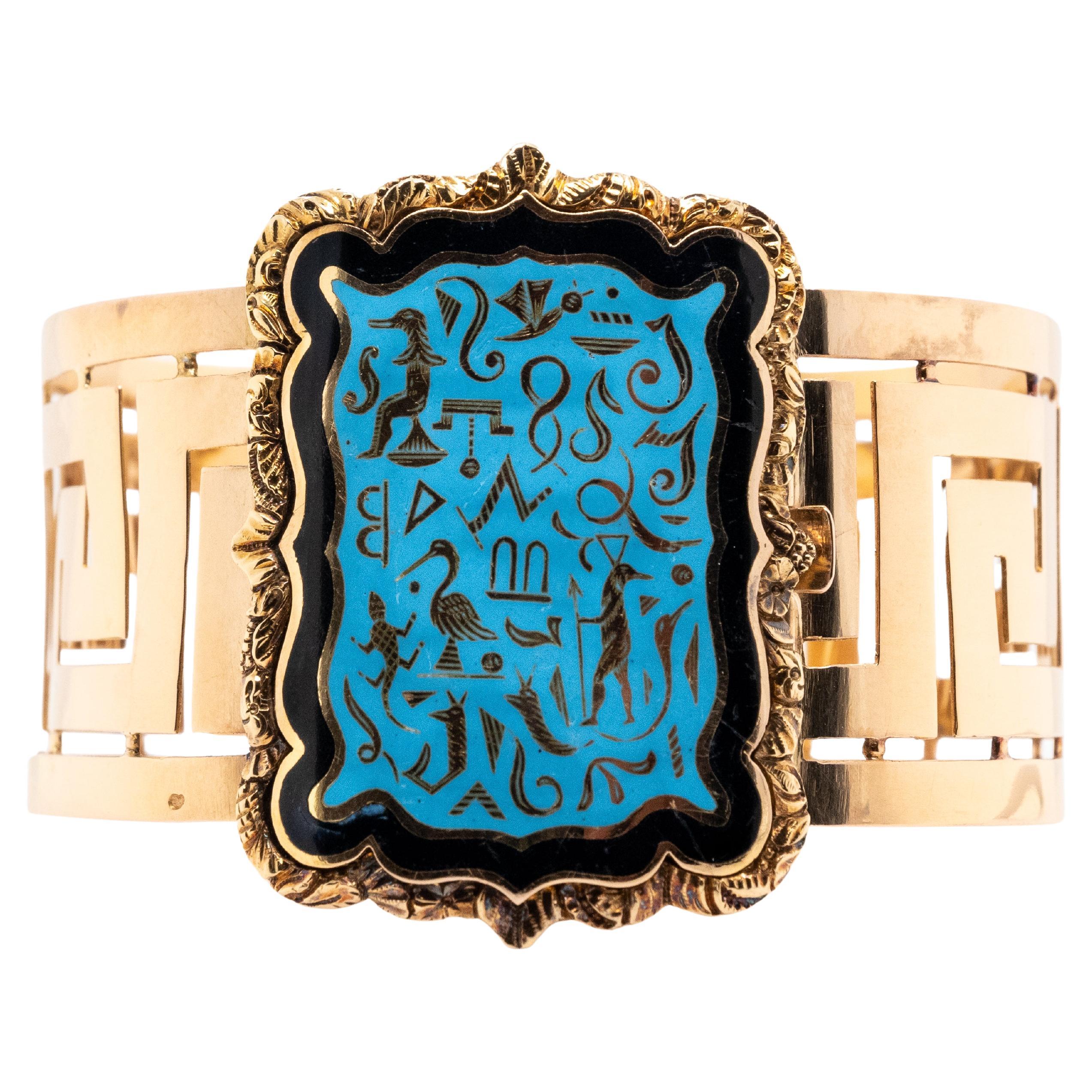 Cuff Bracelet, Enamelled Hieroglyphs, 18-carat gold