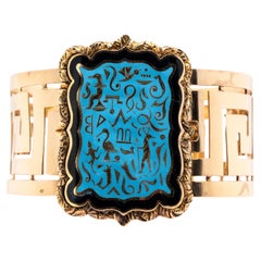 Vintage Cuff Bracelet, Enamelled Hieroglyphs, 18-carat gold
