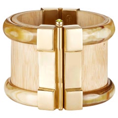 Cuff Bracelet Gold Bespoke Horn Wood Ruby Emerald Fire Opal
