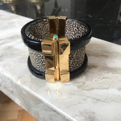Cuff Bracelet Gold Emerald Ruby Leopard