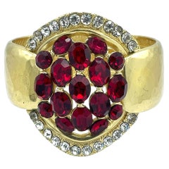 Cuff bracelet GOOSSENS PARIS, gold-plated hammered metal, imitation rubise, 2000