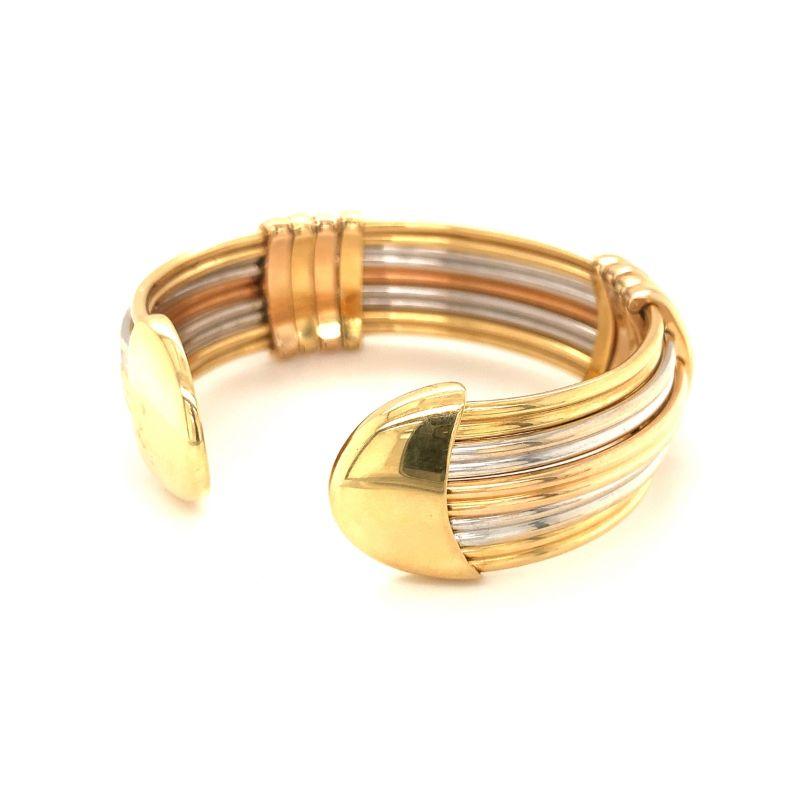 Women's Cuff Bracelet in 18k Tri-Gold by Luis Gil, circa 1970s For Sale