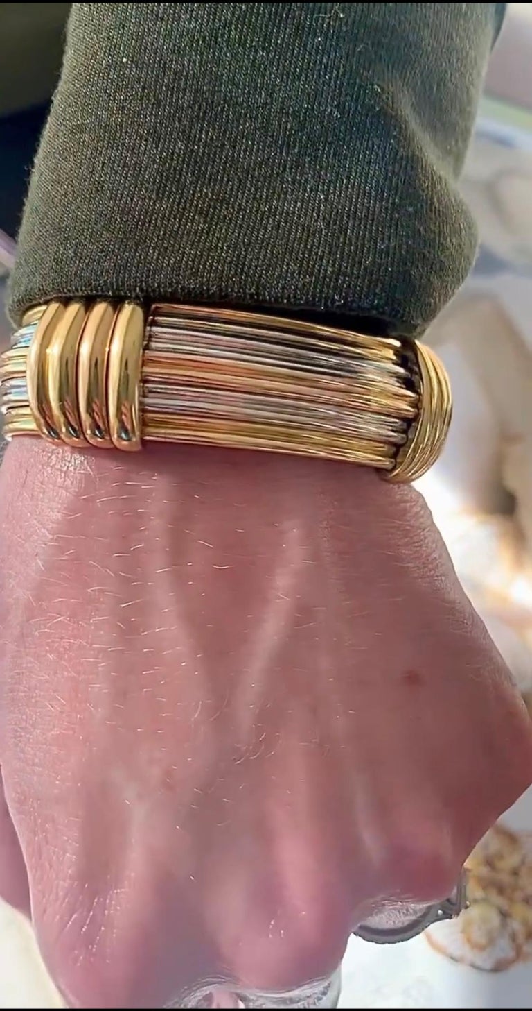 Cuff Bracelet in 18k TriGold by Luis Gil, circa 1970s For Sale at 1stDibs