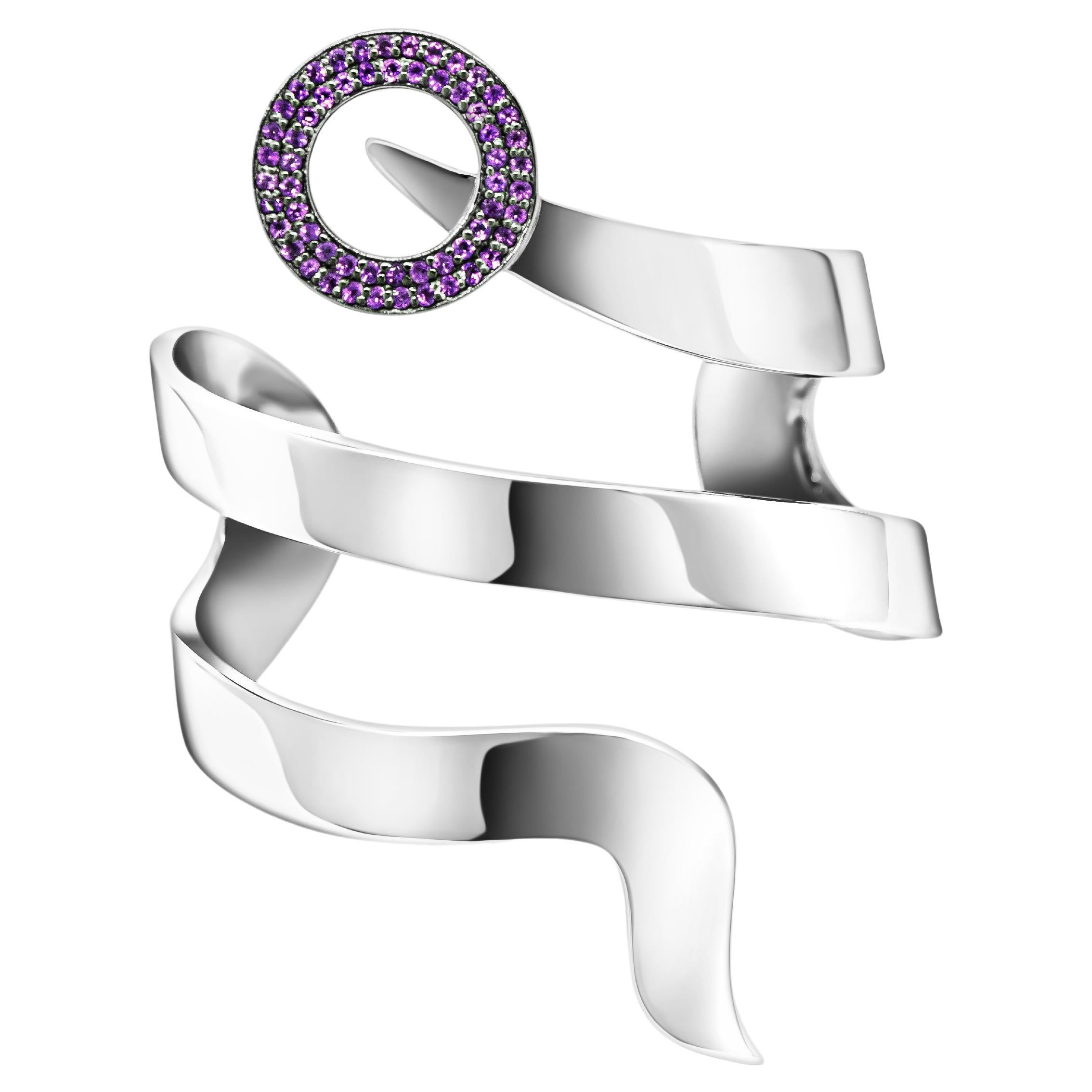  Snake Cuff Bracelet in Sterling Silver with  Amethyst For Sale