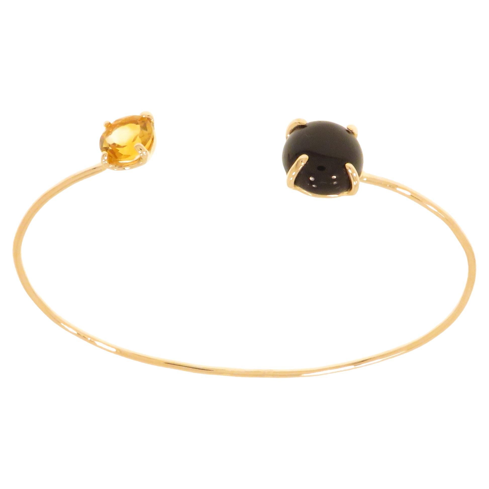 Cuff Bracelet Onyx Citrine 9 Karat Rose Gold Handcrafted in Italy For Sale