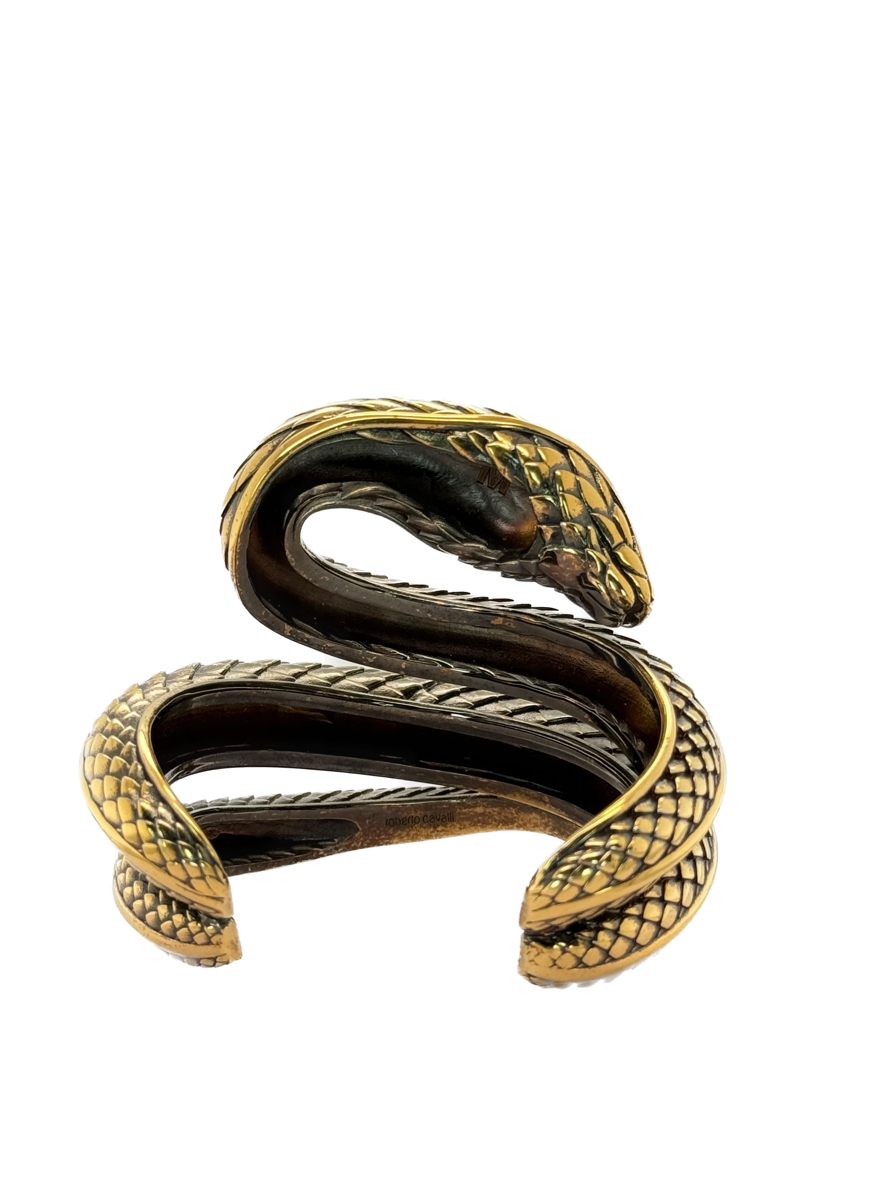 Snake Cuff Bracelet Roberto Cavalli Vintage Gold In New Condition For Sale In Studio City, CA