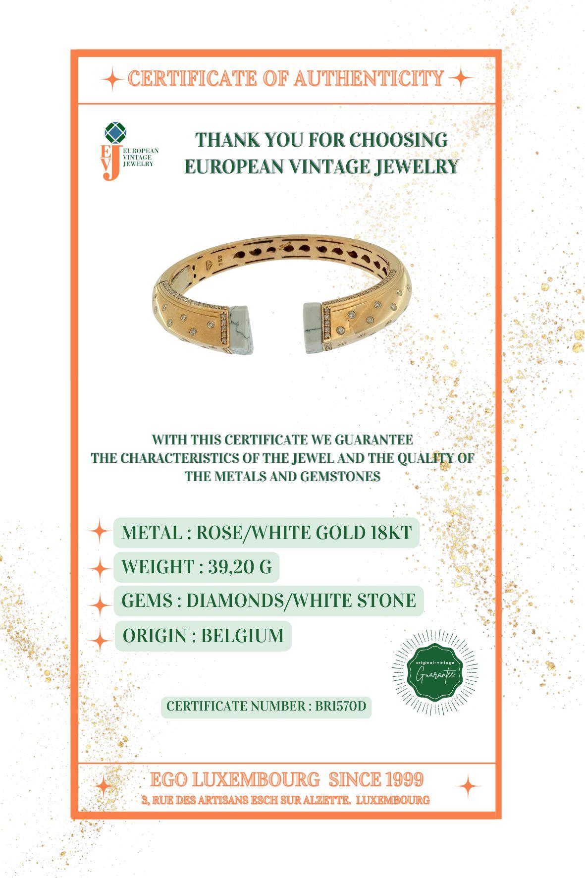 Bracciale in oro rosa e bianco con pietre bianche e diamanti in vendita 4