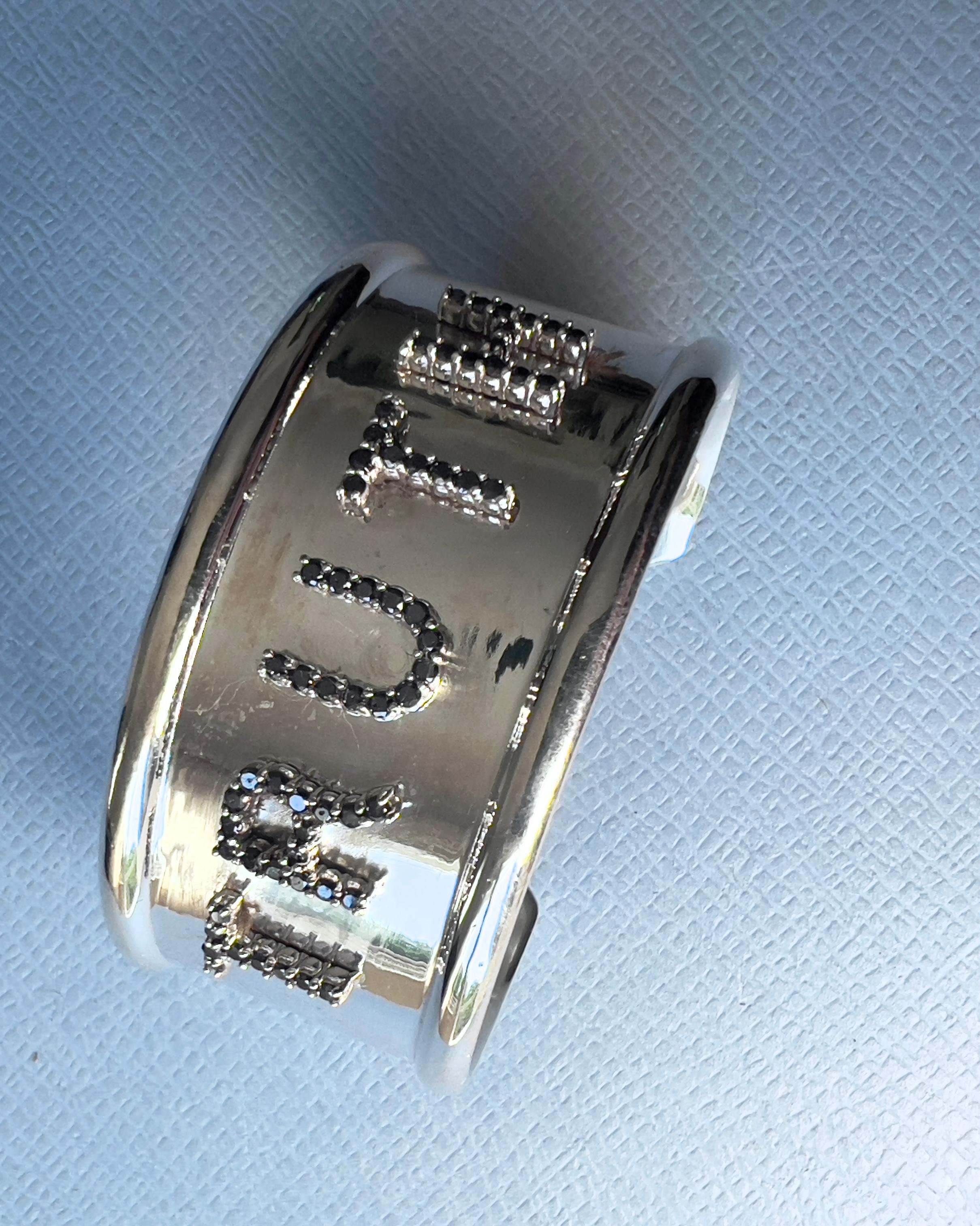 Taglio brillante Bracciale Verità con diamanti neri in argento sterling in vendita