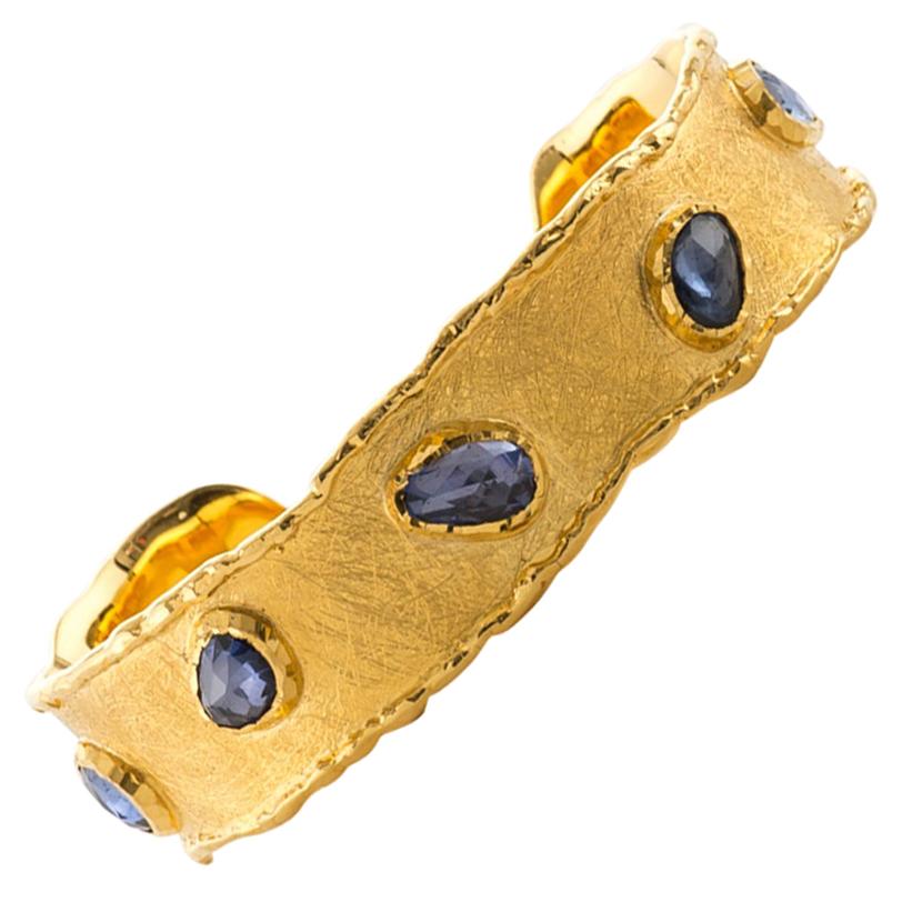 Victor Velyan 24K Gold Blue Sapphire Cuff For Sale