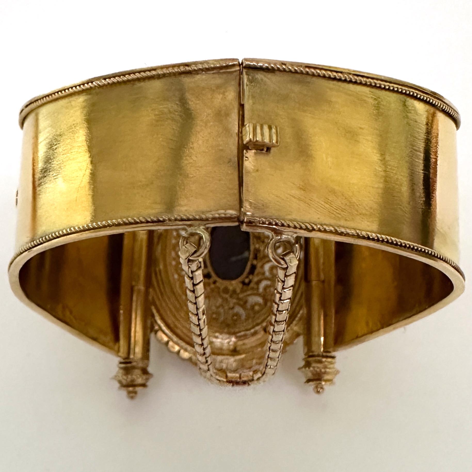 Cuff Bracelet with Columns & Ruby Filigree Centerpiece in 18K / 14K Gold For Sale 10