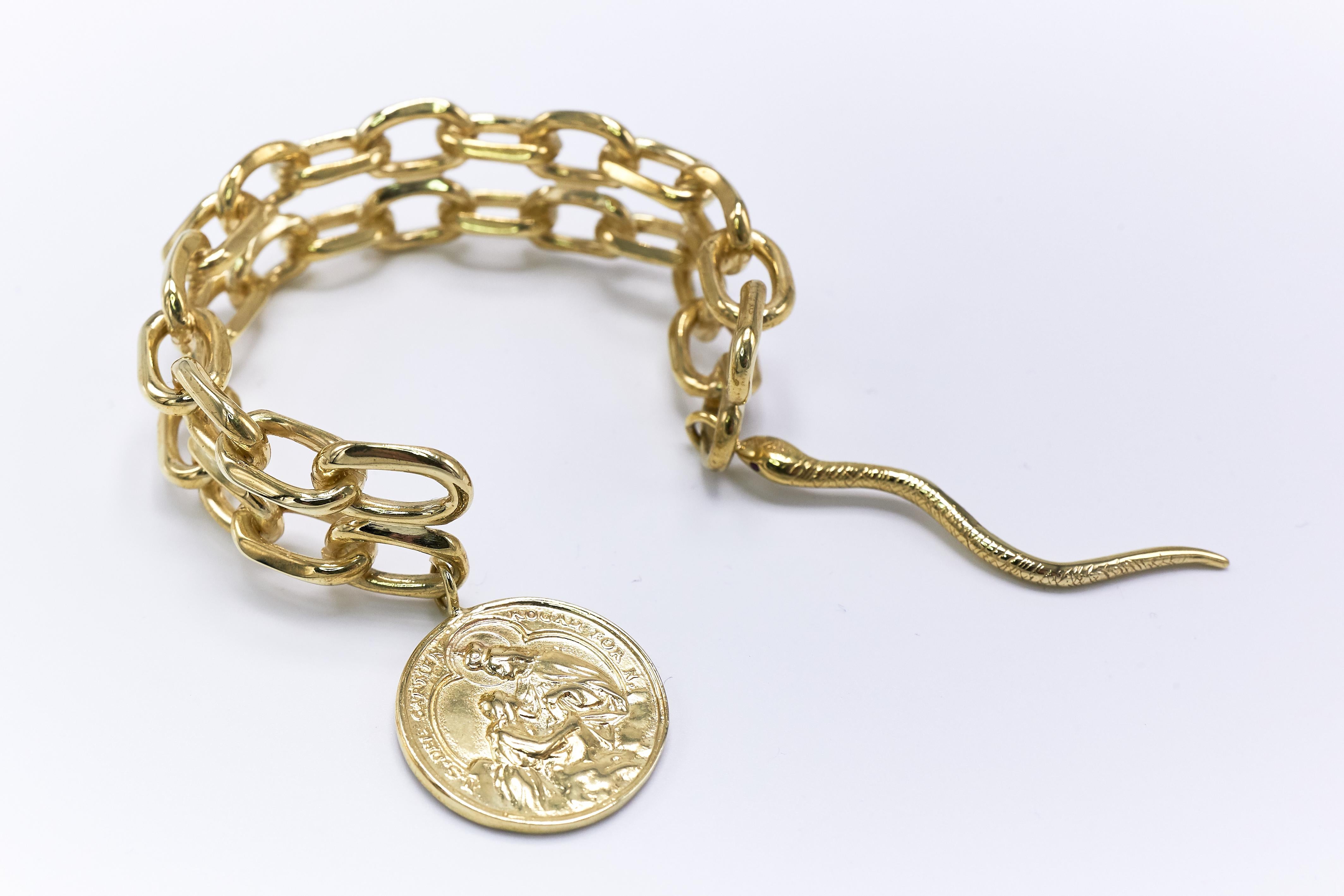 Manschetten-Ketten-Armband Medaille Schlange Rubin (Zeitgenössisch) im Angebot