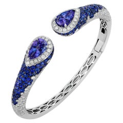 Diamantarmband mit Manschette und 4,36 Karat Gesamtkaratgewicht Tansanit & 4,38 Ct. t.w. Blauer Saphir