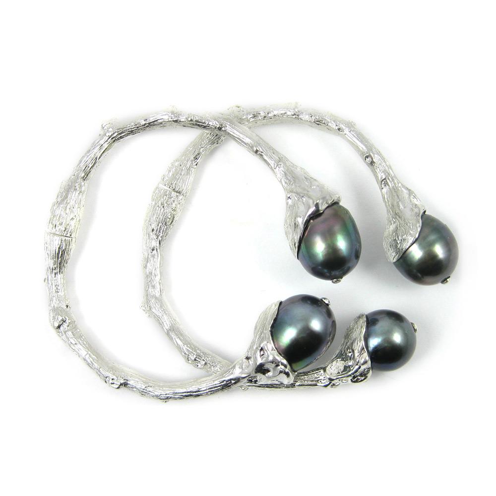 The Twig Collection comes from the volcanic hillside towns of Mt. Etna and Lanzarote in the Canaries. From the K. Brunini Twig Collection, a gorgeous Cuff in Sterling Silver or Oxidized Silver with 12mm+ stunning Tahitian Pearls. Because every pearl