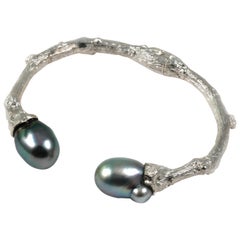 Bracciale in Argento Sterling o Argento Ossidato con Perle di Tahiti