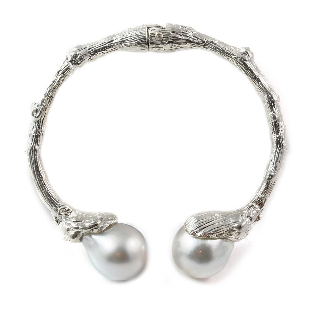 Cuff in Sterling Silver with South Sea Pearls For Sale 1