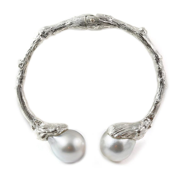 Cuff in Sterling Silver with South Sea Pearls For Sale at 1stDibs