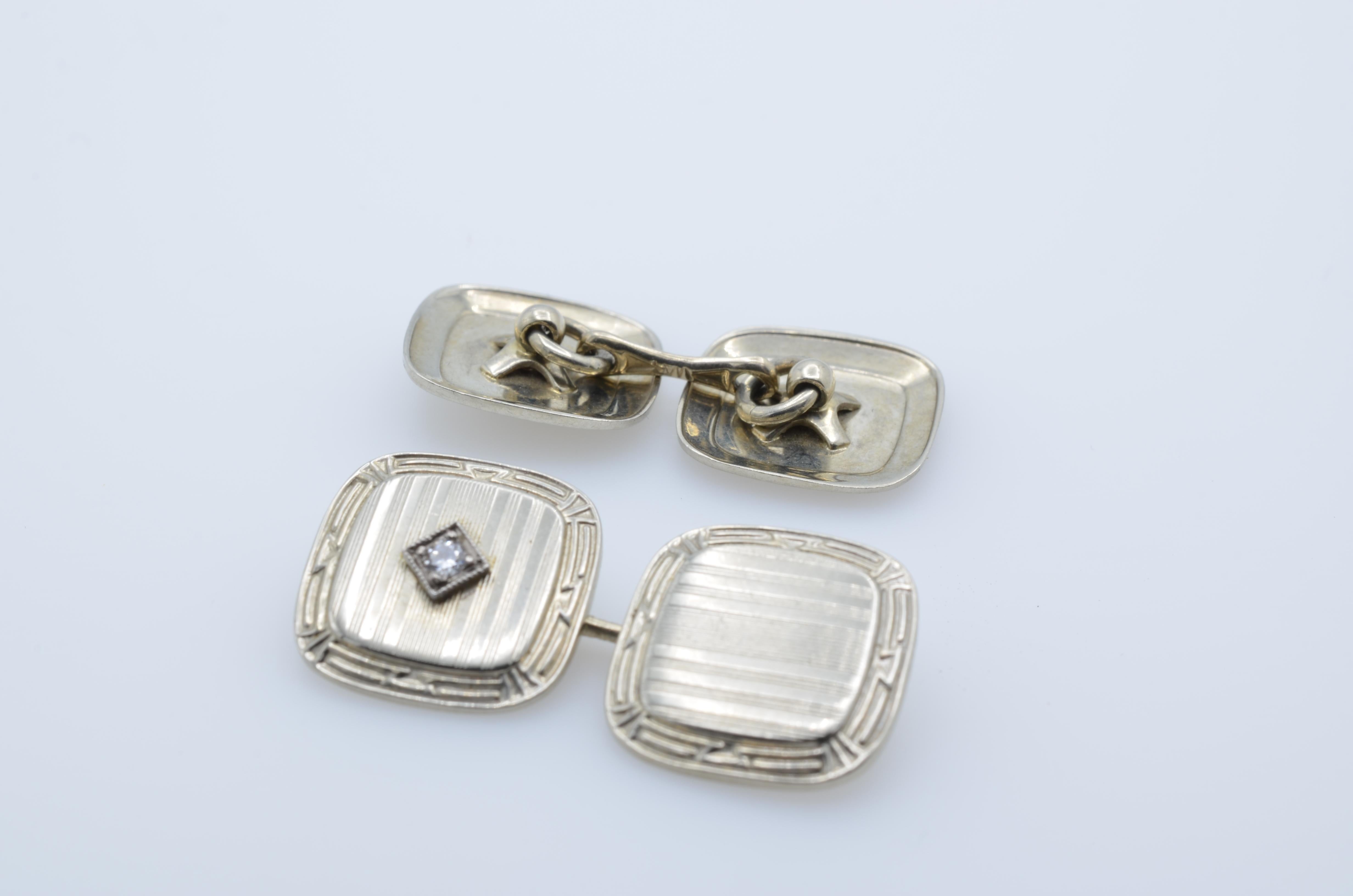 Cufflinks 1920s Diamond 14 Karat Gold Square Rounded In Excellent Condition For Sale In Berkeley, CA