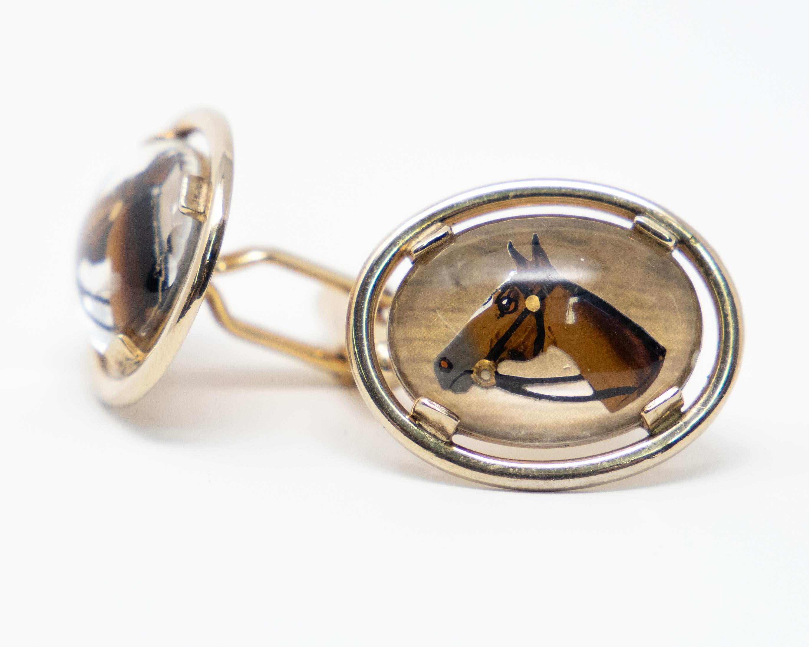 Cufflinks with Enameled Horse Head by Swank In Good Condition For Sale In Cookeville, TN