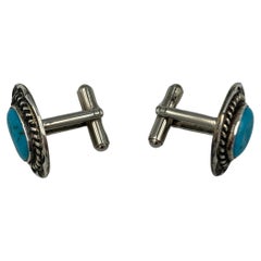 Cuff Links with Kingman Turquoise Gemstone by Dan Oliver