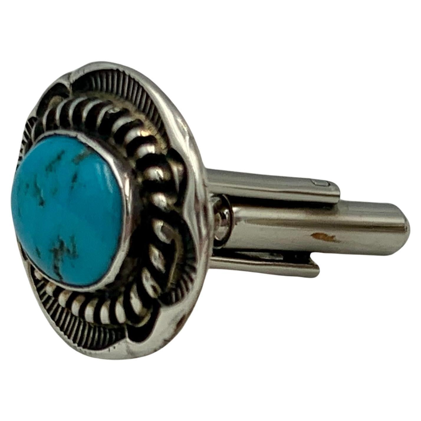 Cuff Links with Kingman Turquoise Gemstone by Dan Oliver In New Condition In Scottsdale, AZ