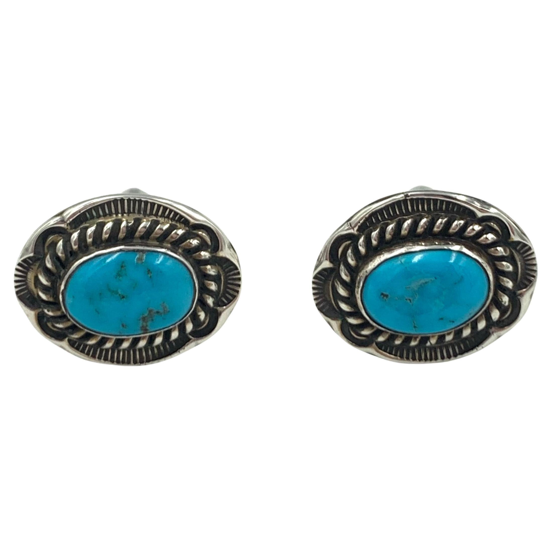 Women's or Men's Cuff Links with Kingman Turquoise Gemstone by Dan Oliver